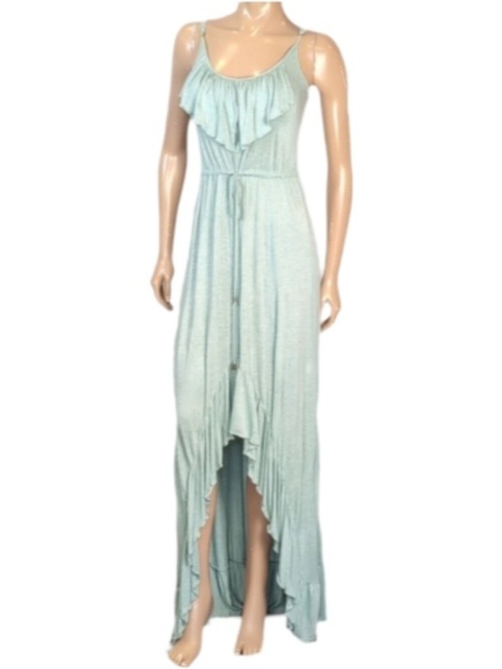 Forever 21 Light Green High Low Dress Womens Size XS Rayon Ruffle Flounce